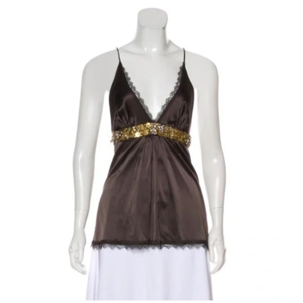 Kaufmanfranco metálico silk spaghetti strap luxury top embellishment size L